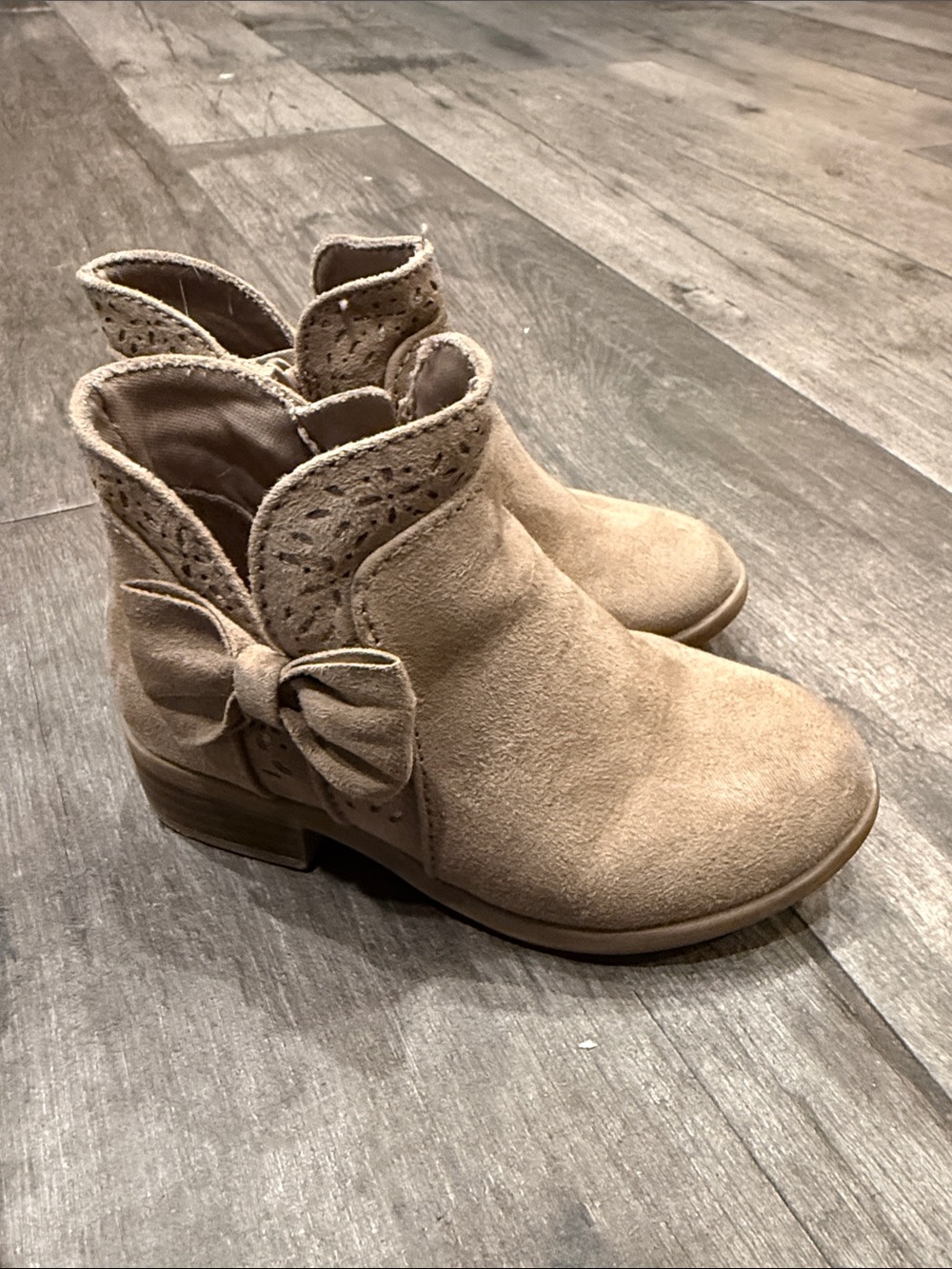 jumping beans Tan Suede Bow Ankle Boots for Kids